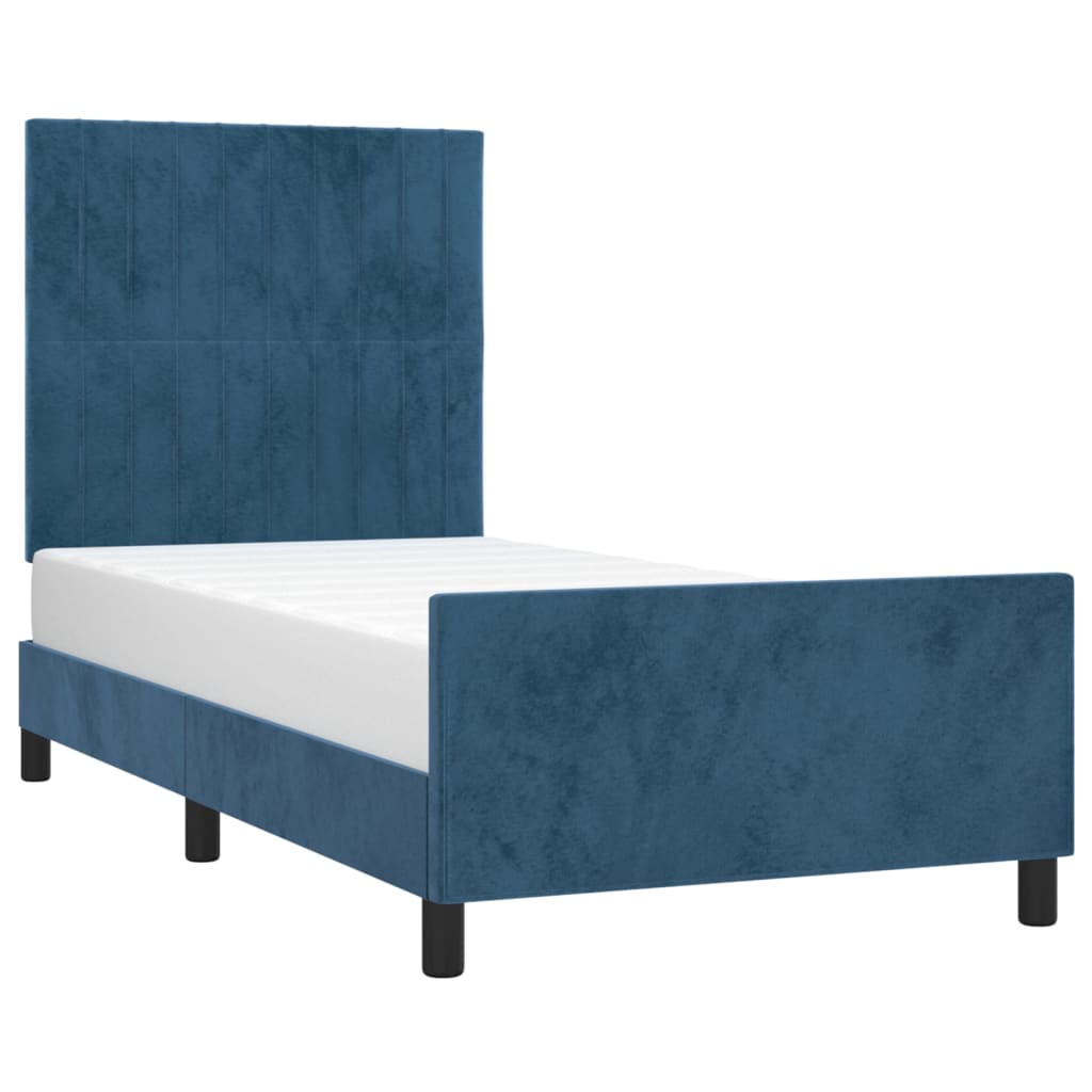 Estrutura de cama c/ cabeceira 100x200 cm veludo azul-escuro