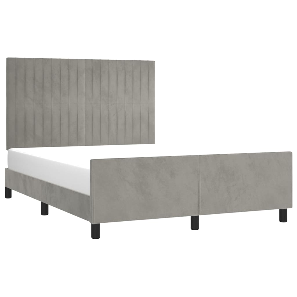 Estrutura de cama c/ cabeceira 140x190 cm veludo cinzento-claro