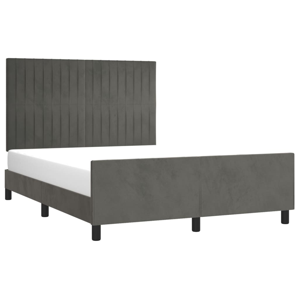 Estrutura de cama c/ cabeceira 140x190cm veludo cinzento-escuro