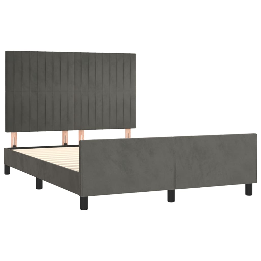 Estrutura de cama c/ cabeceira 140x190cm veludo cinzento-escuro