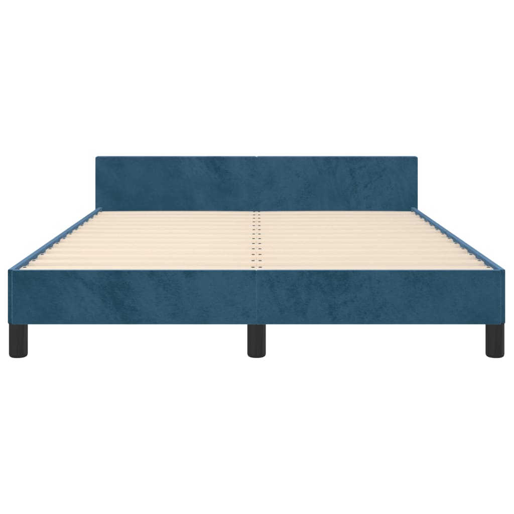 Estrutura de cama c/ cabeceira 140x190 cm veludo azul-escuro