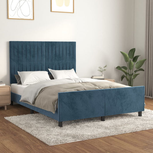 Estrutura de cama c/ cabeceira 140x190 cm veludo azul-escuro