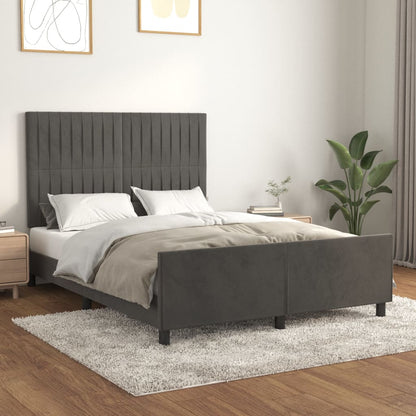 Estrutura de cama c/ cabeceira 140x200cm veludo cinzento-escuro