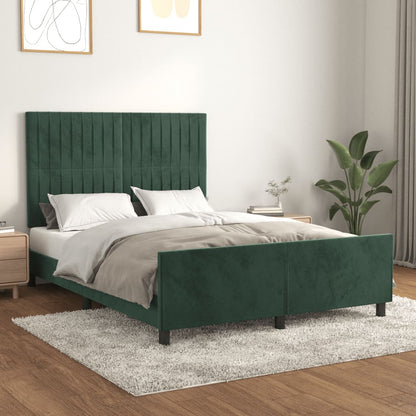 Estrutura de cama c/ cabeceira 140x200 cm veludo verde-escuro