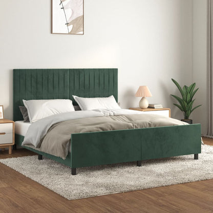 Estrutura de cama c/ cabeceira 160x200 cm veludo verde-escuro