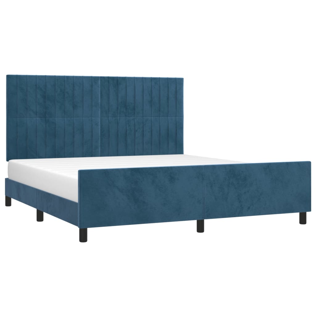 Estrutura de cama c/ cabeceira 160x200 cm veludo azul-escuro