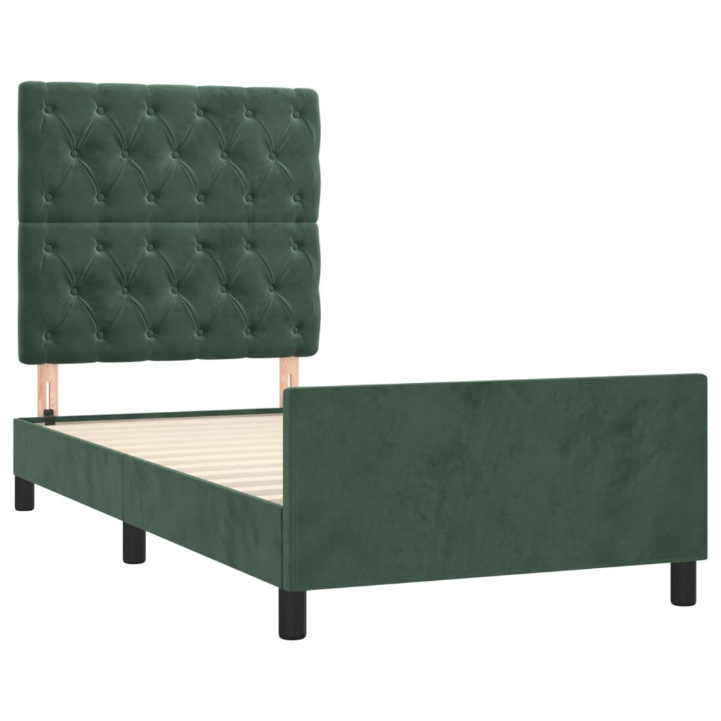 Estrutura de cama c/ cabeceira 80x200 cm veludo verde-escuro