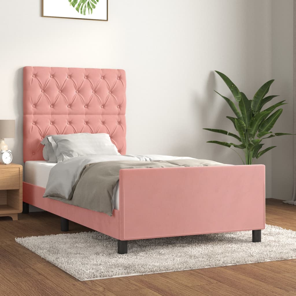 Estrutura de cama c/ cabeceira 80x200 cm veludo rosa