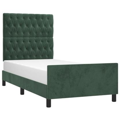 Estrutura de cama c/ cabeceira 90x190 cm veludo verde-escuro