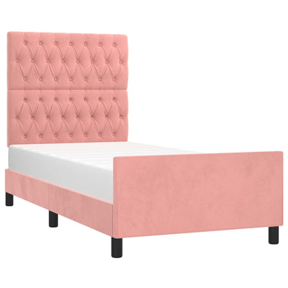 Estrutura de cama c/ cabeceira 90x190 cm veludo rosa