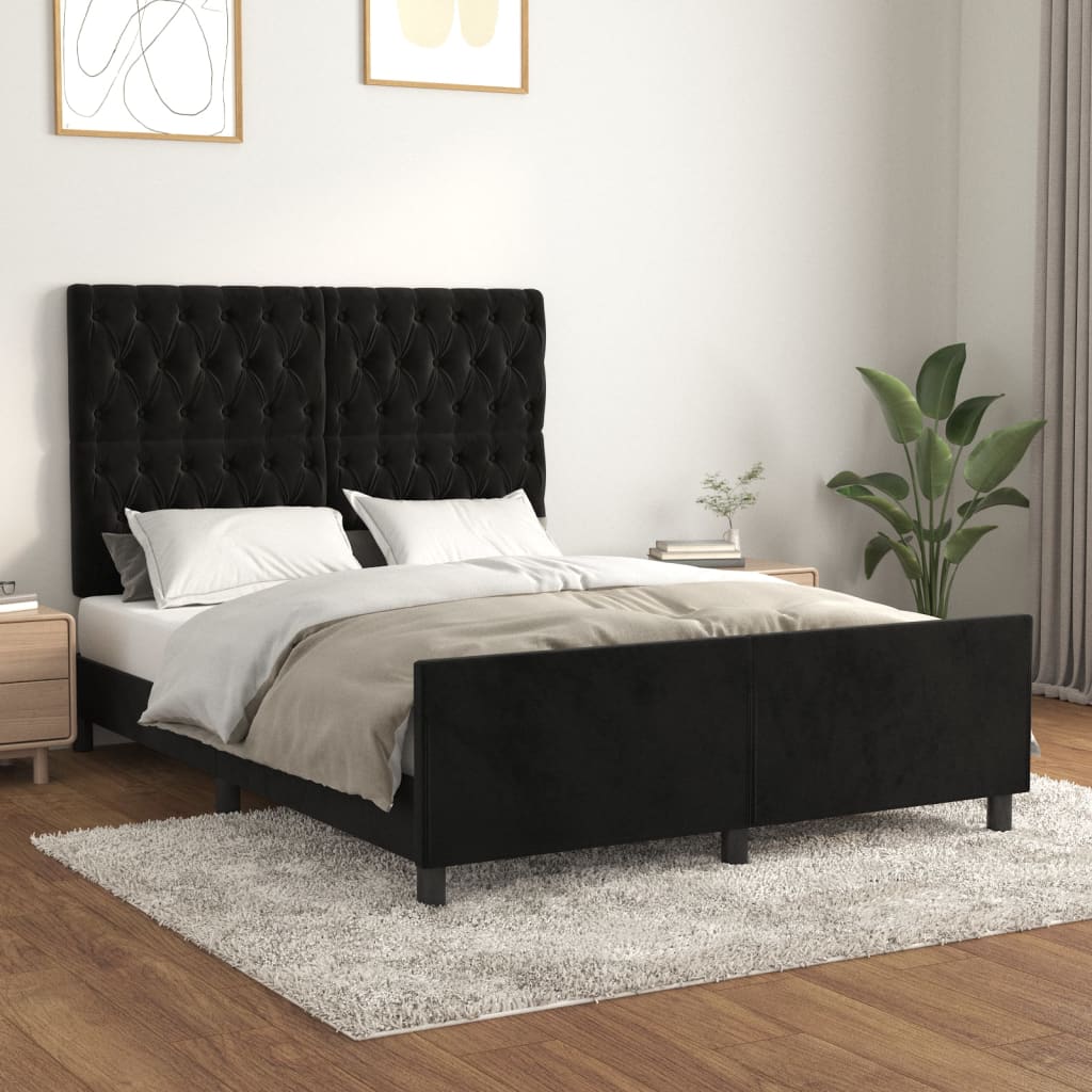 Estrutura de cama c/ cabeceira 140x190 cm veludo preto