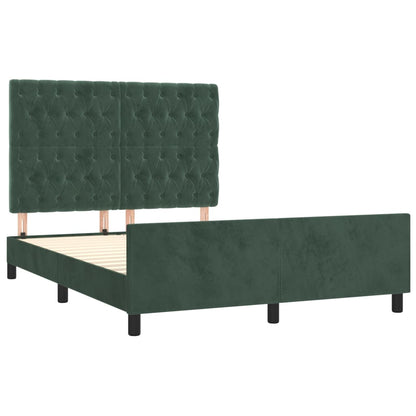 Estrutura de cama c/ cabeceira 140x190 cm veludo verde-escuro