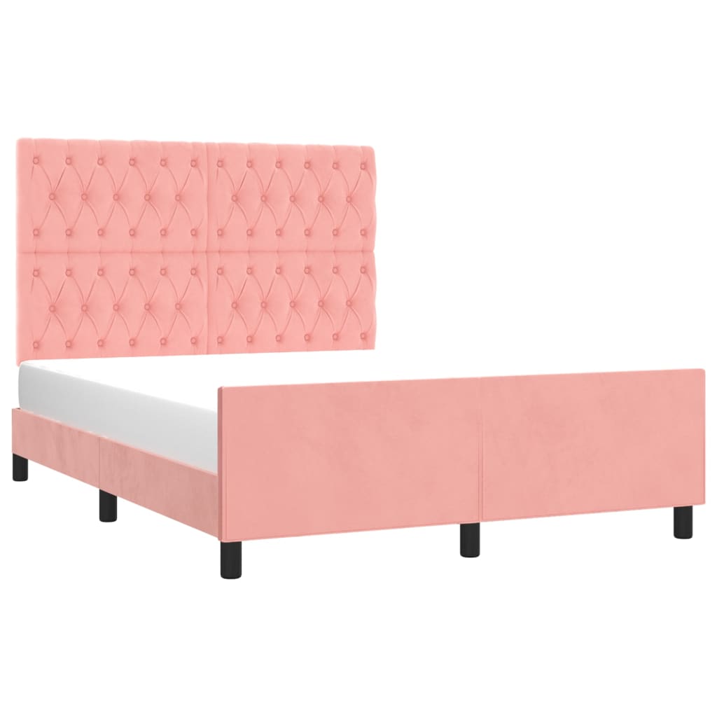 Estrutura de cama c/ cabeceira 140x190 cm veludo rosa