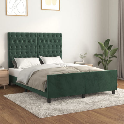 Estrutura de cama c/ cabeceira 140x200 cm veludo verde-escuro