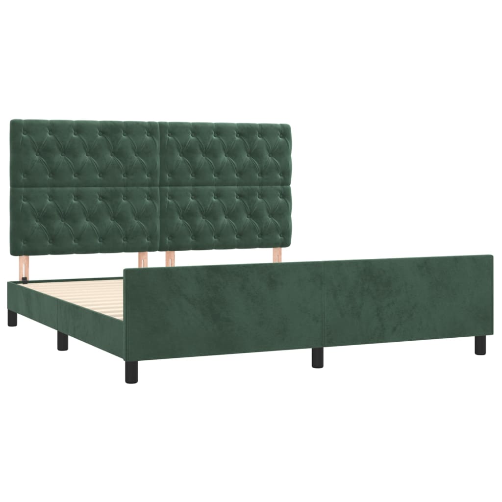 Estrutura de cama c/ cabeceira 160x200 cm veludo verde-escuro