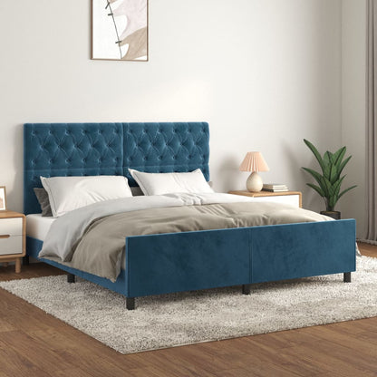 Estrutura de cama c/ cabeceira 160x200 cm veludo azul-escuro