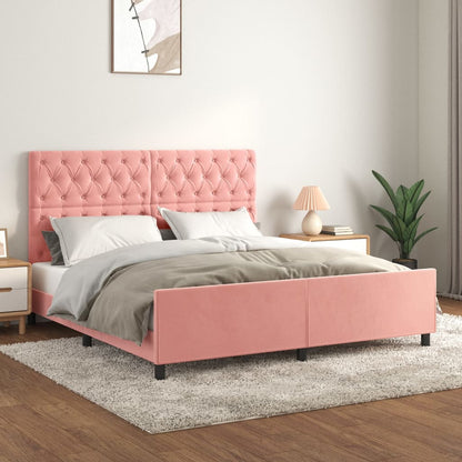 Estrutura de cama c/ cabeceira 160x200 cm veludo rosa