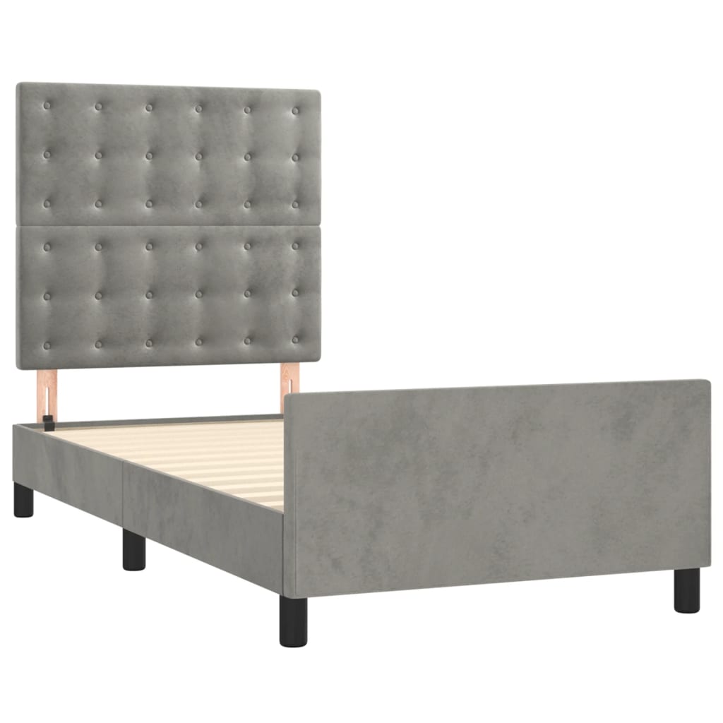 Estrutura de cama c/ cabeceira 90x190 cm veludo cinzento-claro