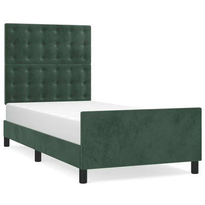 Estrutura de cama c/ cabeceira 90x190 cm veludo verde-escuro