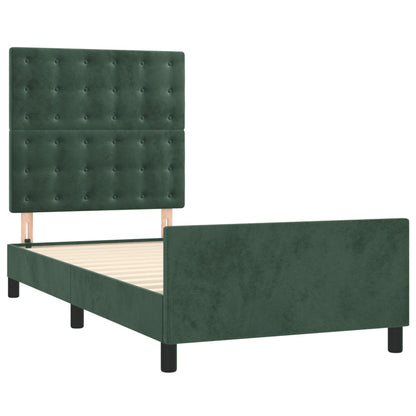 Estrutura de cama c/ cabeceira 90x190 cm veludo verde-escuro