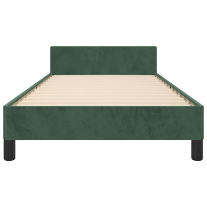 Estrutura de cama c/ cabeceira 90x190 cm veludo verde-escuro