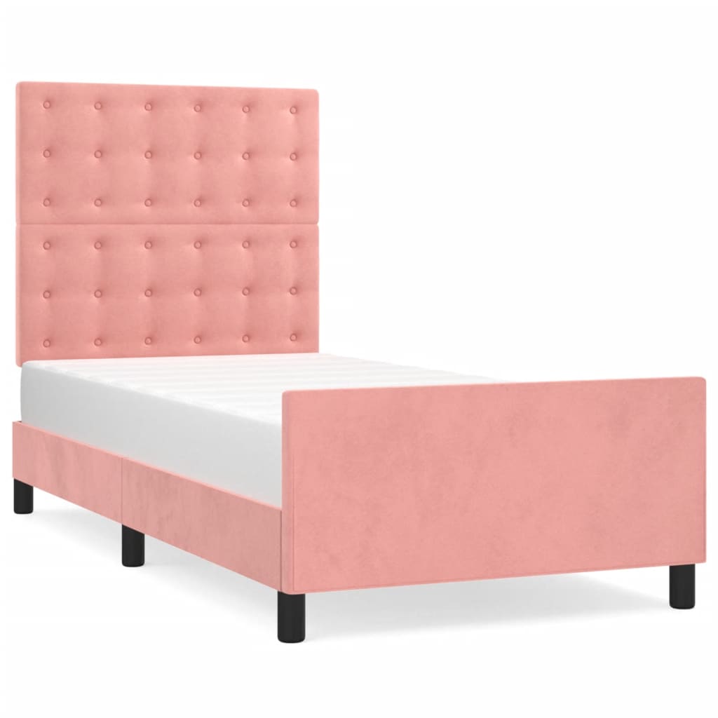 Estrutura de cama c/ cabeceira 90x190 cm veludo rosa