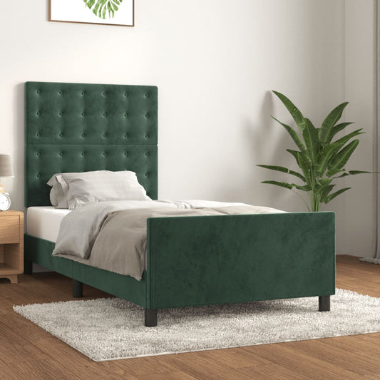 Estrutura de cama c/ cabeceira 90x200 cm veludo verde-escuro