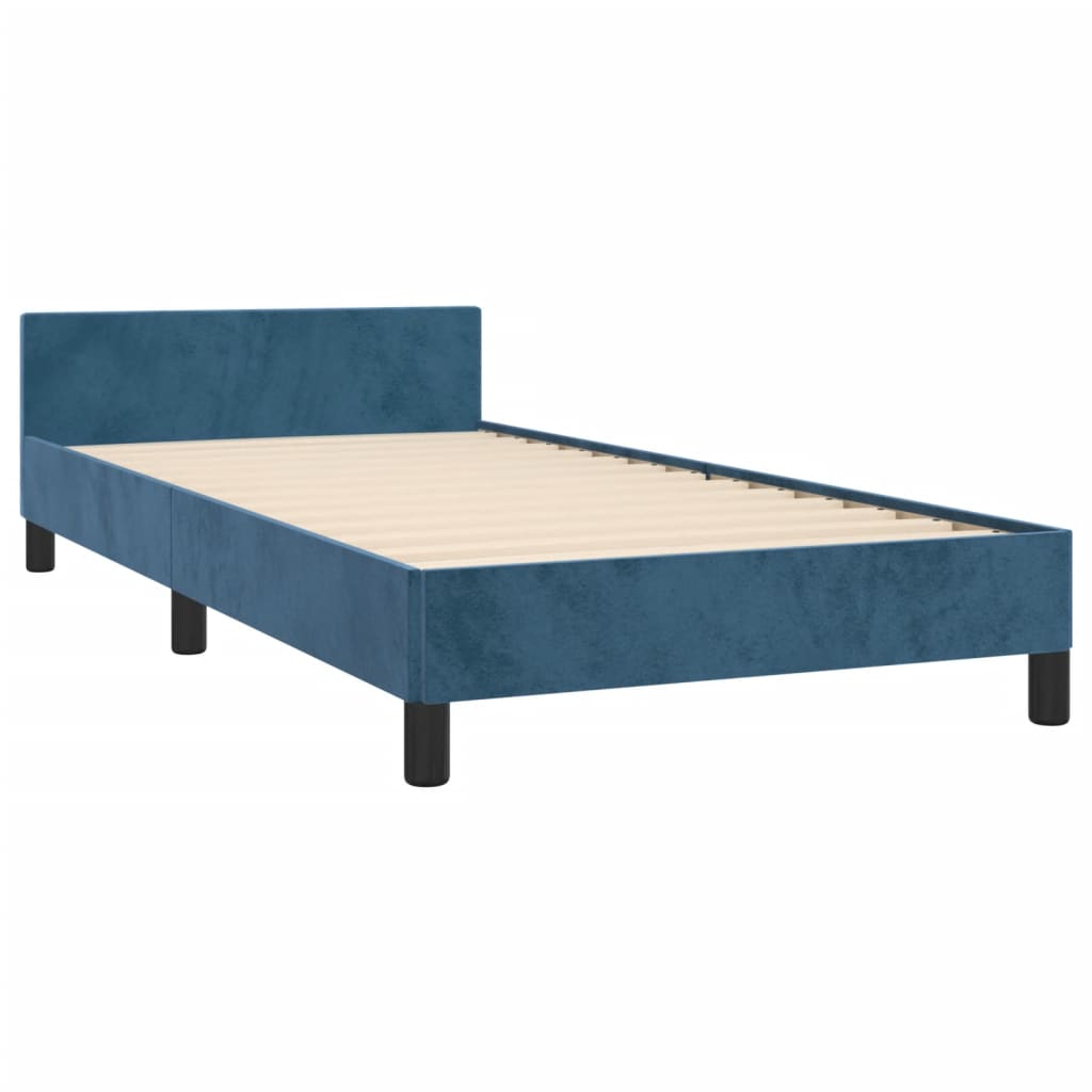 Estrutura de cama c/ cabeceira 90x200 cm veludo azul-escuro