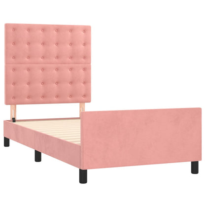 Estrutura de cama c/ cabeceira 100x200 cm veludo rosa