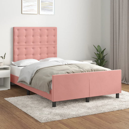 Estrutura de cama c/ cabeceira 120x200 cm veludo rosa