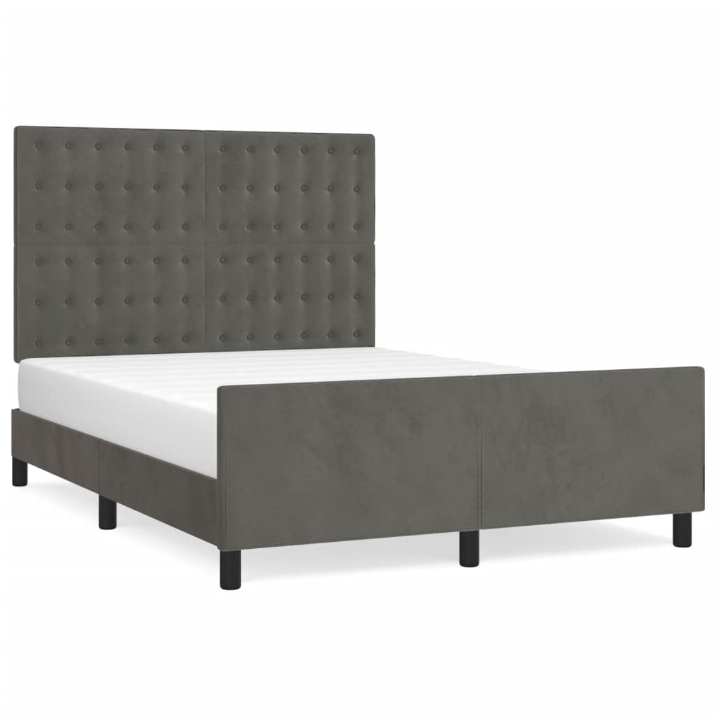 Estrutura de cama c/ cabeceira 140x190cm veludo cinzento-escuro