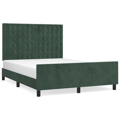 Estrutura de cama c/ cabeceira 140x190 cm veludo verde-escuro