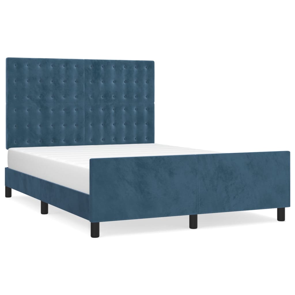 Estrutura de cama c/ cabeceira 140x190 cm veludo azul-escuro