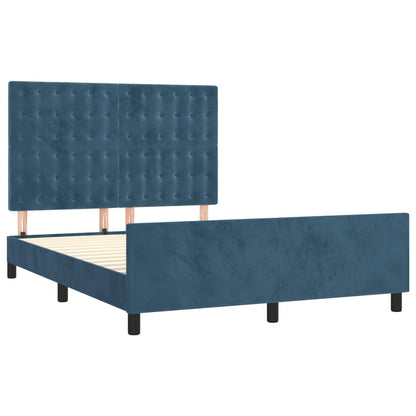 Estrutura de cama c/ cabeceira 140x190 cm veludo azul-escuro