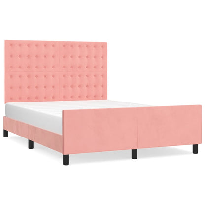 Estrutura de cama c/ cabeceira 140x190 cm veludo rosa