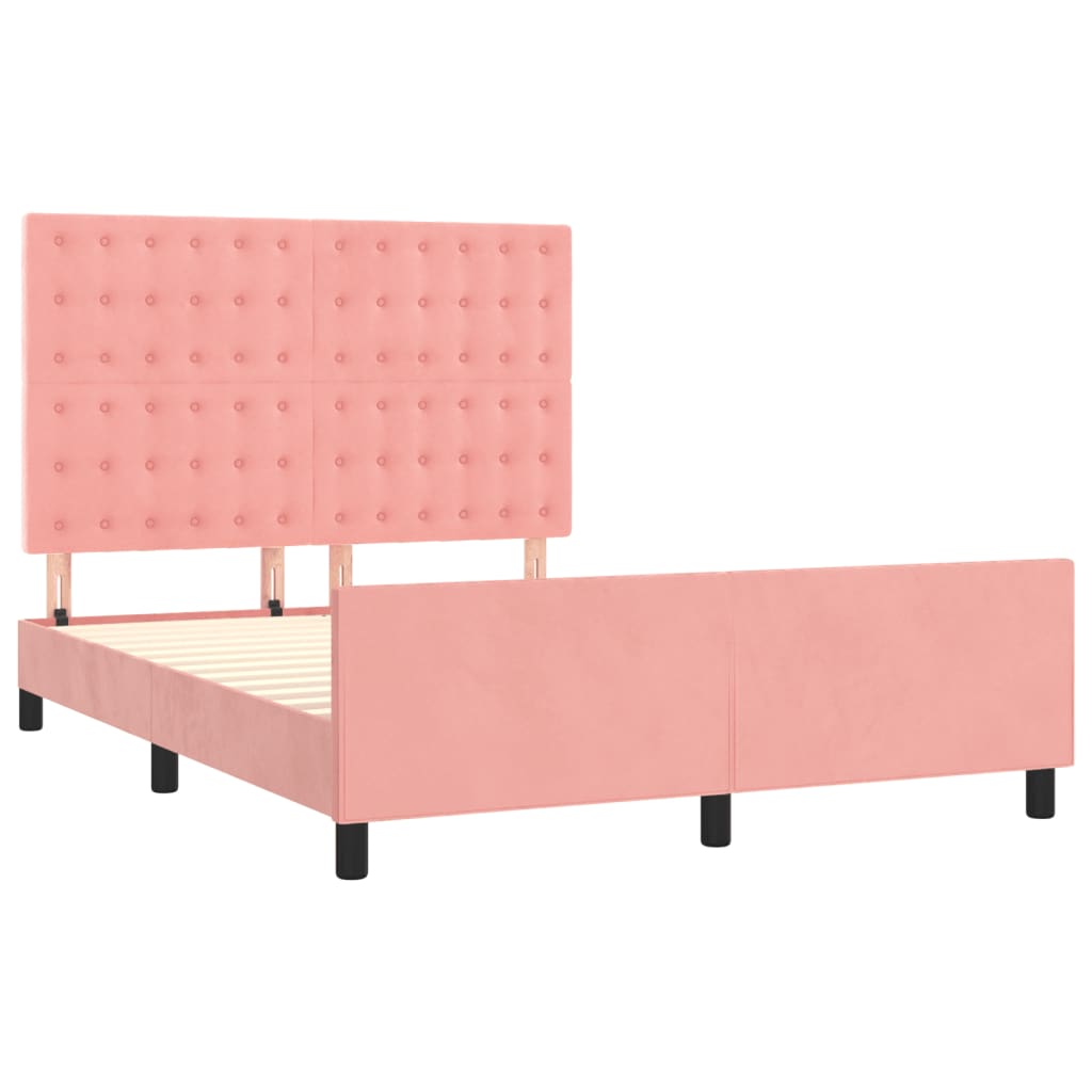 Estrutura de cama c/ cabeceira 140x190 cm veludo rosa