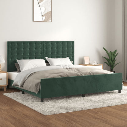 Estrutura de cama c/ cabeceira 200x200 cm veludo verde-escuro