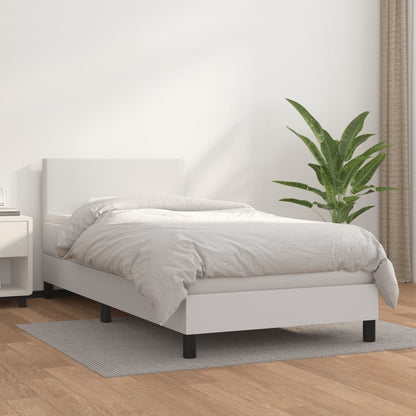 Cama com molas/colchão 90x190 cm couro artificial branco