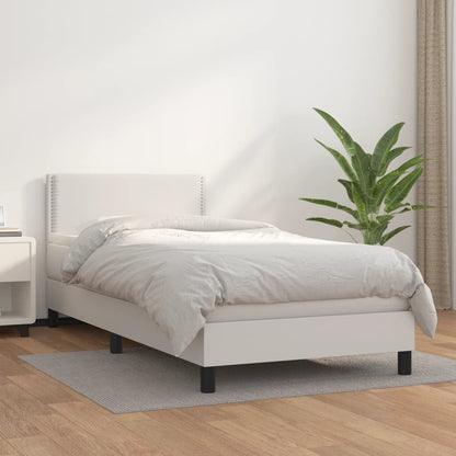 Cama com molas/colchão 90x200 cm couro artificial branco