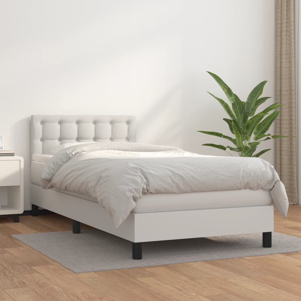 Cama com molas/colchão 90x200 cm couro artificial branco