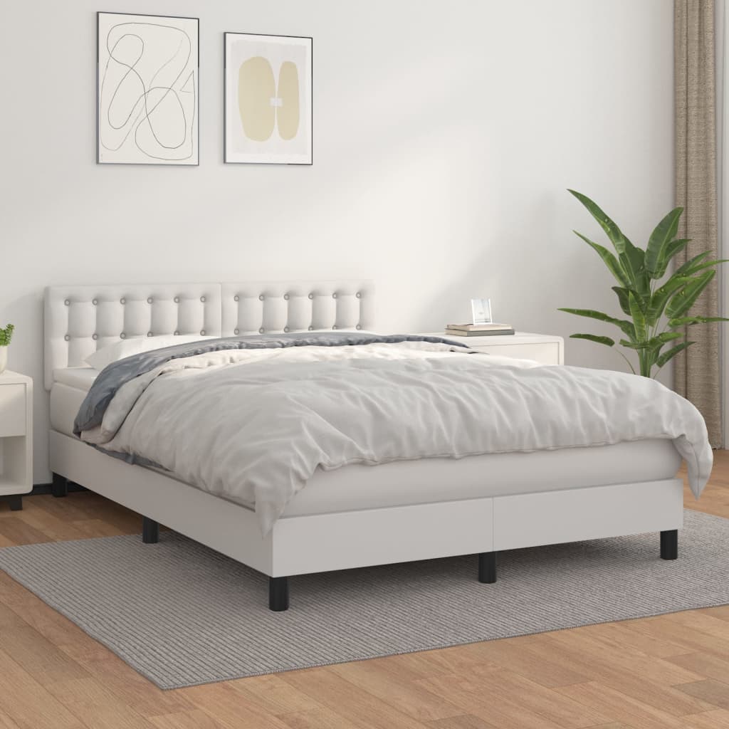 Cama com molas/colchão 140x190 cm couro artificial branco