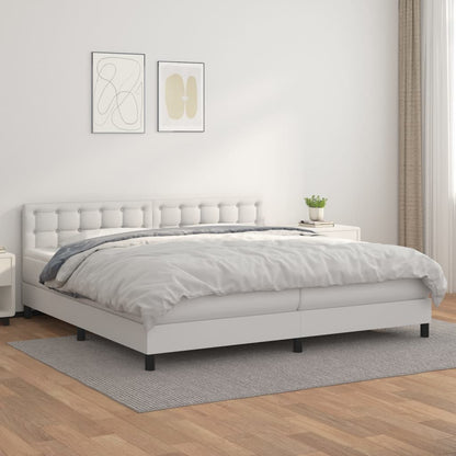 Cama com molas/colchão 200x200 cm couro artificial branco