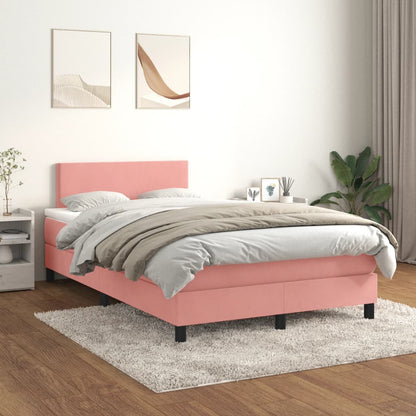 Cama boxspring com colchão 120x200 cm veludo rosa