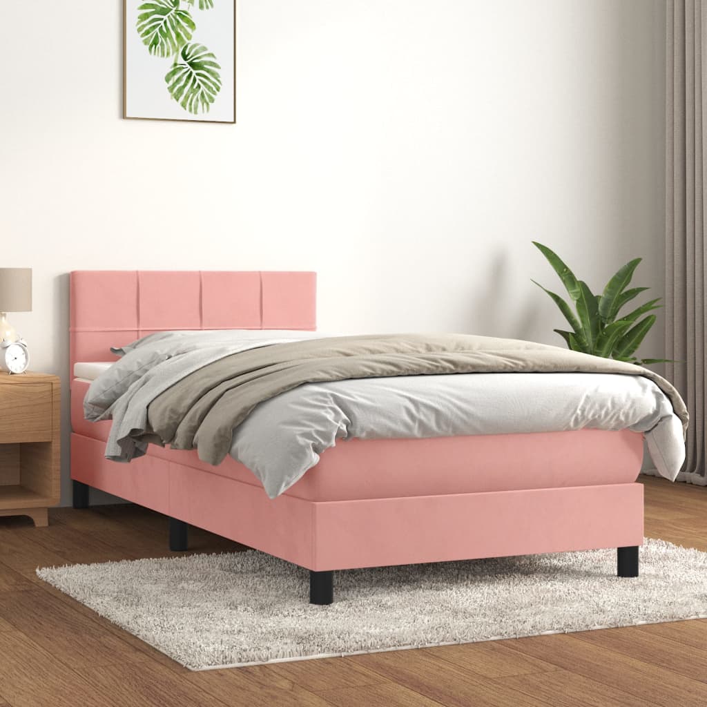 Cama com molas/colchão 90x190 cm veludo rosa