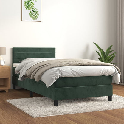 Cama com molas/colchão 80x200 cm veludo verde-escuro