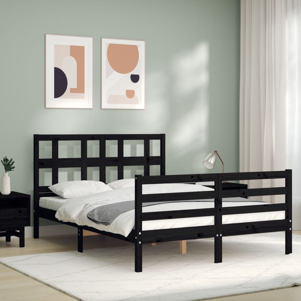 Estrutura de cama com cabeceira 140x200 cm madeira maciça preto