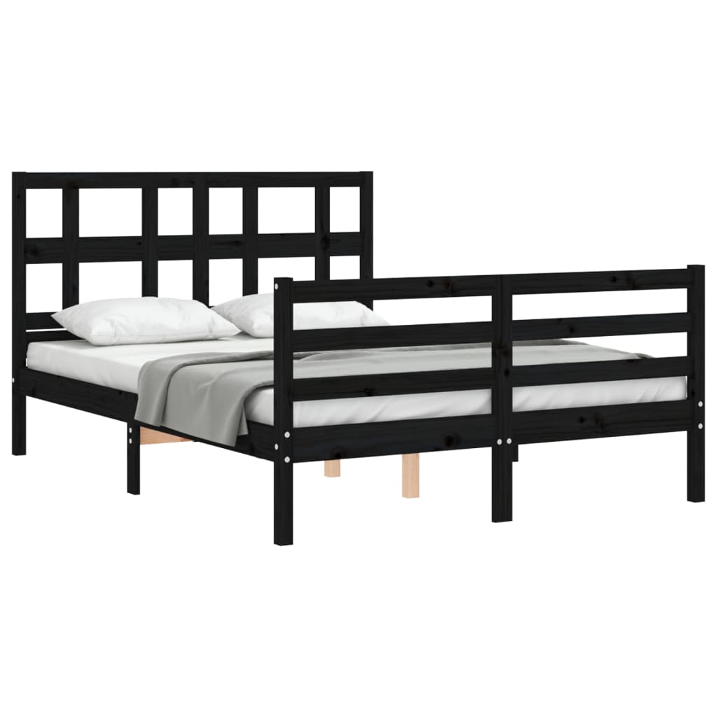 Estrutura de cama com cabeceira 140x200 cm madeira maciça preto