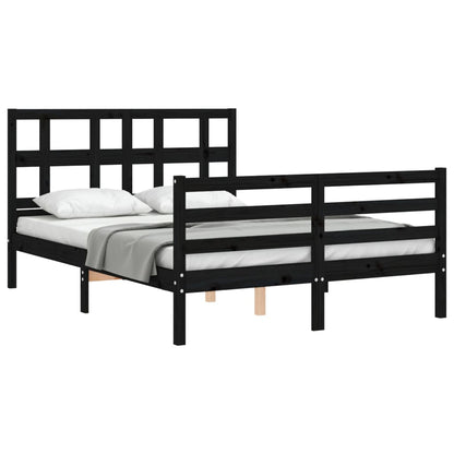 Estrutura de cama com cabeceira 140x200 cm madeira maciça preto