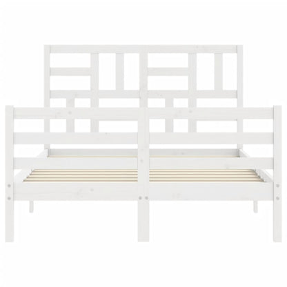 Estrutura de cama com cabeceira 140x190cm madeira maciça branco