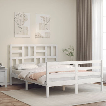 Estrutura de cama com cabeceira 140x190cm madeira maciça branco